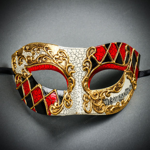 Classic Musical Venetian Masquerade Eye Mask - Gold Red - Picture 2 of 10
